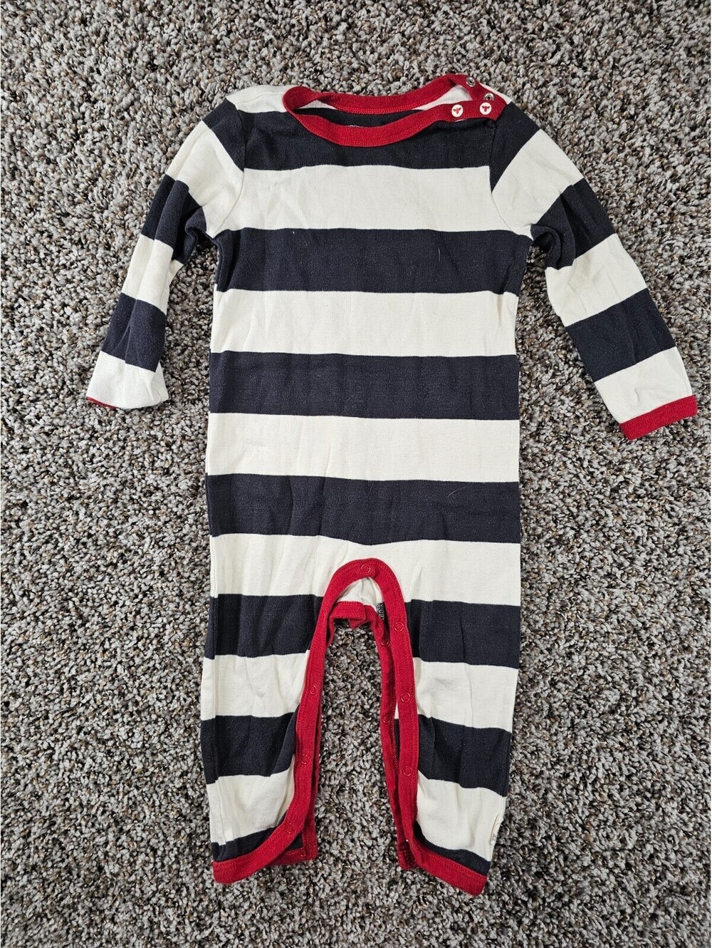 Burts Bees Baby Sz 18M One Piece Outfit Long Sleeve Black White Striped Unisex